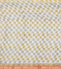 White Printed Chanderi Cotton Saree With Zari Border-CC1646