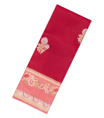 Red Woven Banarasi Poona Silk Saree With Buttas & Contrast Meena Border-BP1036