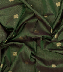 Bottle Green Handloom 9 Yards Silk Cotton Saree With Zari Checks & Buttas-SC3985