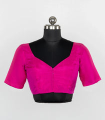 Pink Readymade Plain Silk Blouse With Elbow Sleeve-RB5259