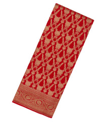 Red Handloom Banarasi Khadi Georgette Silk Saree With Floral Jaal Motifs-BE1691