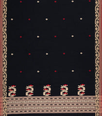 Black Handloom Bengal Cotton Saree With Floral Buttas-BG1619