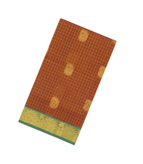 Rust Handloom Silk Cotton Saree With Checks & Buttas-SC4733