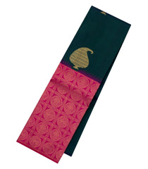 Teal Green Handloom Korvai Kanchipuram Silk Saree With Mango Buttas-KA14708