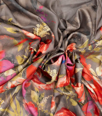 Grey Handloom Tussar Saree With Printed Floral Motifs-TU3057