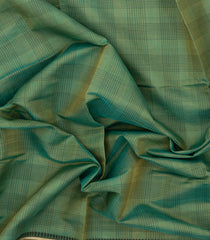 Green Handloom Silk Cotton Saree With Checks & Contrast Border-SC3998