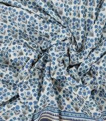 Light Blue Handloom Chanderi Cotton Saree With Printed Floral Motifs-CC1310