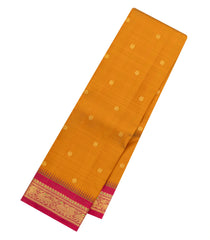 Mustard Handloom Korvai Kanchipuram Silk Saree With Zari Buttas-KA15682