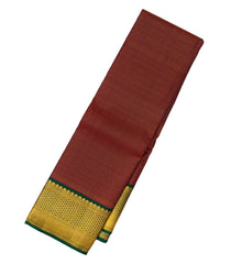 Dark Maroon Handloom Korvai Kanchipuram Silk Saree With Vairaoosi Stripes-KA13195