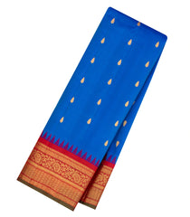 Blue Handloom Gadwal Silk Saree With Buttas & Contrast Border-GA0336