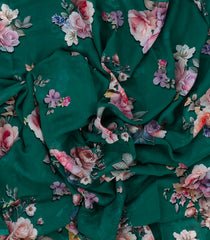 Sea Green Woven Pure Chiffon Silk Saree With Printed Floral Motifs-PS0605