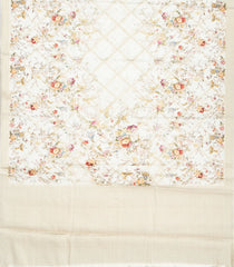 White Woven Art Tussar Silk Saree With Printed Floral Motifs-BL3710