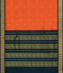 Orange Handloom Korvai Silk Cotton Saree With Buttas & Contrast Border-SC4517