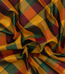 Multi Colour  Handloom Silk Cotton Saree With Checks & Contrast Border-SC4454
