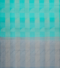 Turquoise Handloom Soft Silk Saree With Checks & Contrast Pallu -SO4629