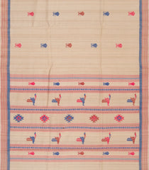 Sandal Handwoven Tussar Silk Saree With Fish & Bird Motifs in Body & Pallu-Sandal