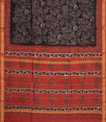 Black Printed Chanderi Cotton Saree With Zari Border-CC1501
