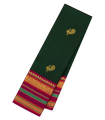 Bottle Green Handloom Korvai Kanchipuram Silk Saree With Magenta Border-KA14030