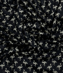 Black Printed Chanderi Cotton Saree With Floral Motifs-CC1729