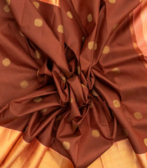 Brown Handloom Korvai Kanchipuram Silk Saree With Floral Zari Buttas-KA12964