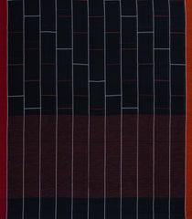 Black Handwoven Bengal Cotton Saree With Checks & Contrast Border-BG1508