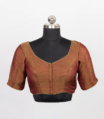 Maroon Blended Silk Brocade Readymade Saree Blouse with Deep U-Back & Dori Tassels-RB5277