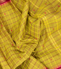 Lemon Yellow Woven Chettinad Cotton Saree With Checks & Buttas-CN1786