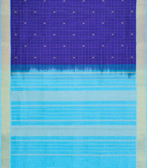 Blue Handloom Silk Cotton Saree With Checks & Buttas-SC4731