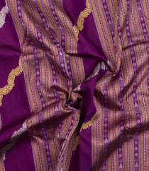 Dark Purple Handloom Kanchipuram Silk Saree With Stripes & Buttas-KA15485