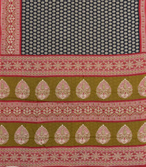 Black Printed Jaipur Cotton Saree With Floral Motifs & Contrast Border-JC1805
