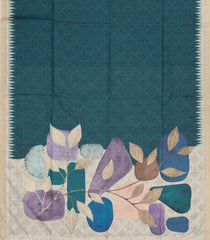 Blue Printed Synthetic Tussar Saree With Contrast border-BL5368