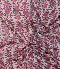 Burgundy Printed Chanderi Cotton Saree With Zari Border-CC1594
