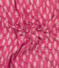 Pink Printed Jaipur Cotton Saree With Floral Motifs-JC1798