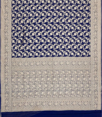 Dark Blue Woven Banarasi Khaddi Georgette Silk Saree With Floral Vine Motifs-BE1957