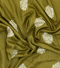 Olive Green Printed Synthetic Dola Silk Saree With Motifs & Zari Stripes-SY0441