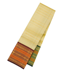 Sandal Handloom Korvai Kanchipuram Silk Saree With Motifs Zari Stripes-KA16679