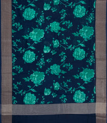 Midnight Blue Printed Chanderi Cotton Saree With Zari Border-CC1695