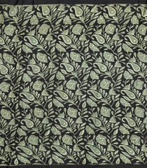 Black Printed Modal Silk Saree With Floral Motifs-PS0725