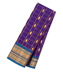 Purple Handloom Gadwal Silk Cotton Saree With Checks & Buttas-GA0478