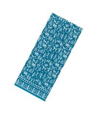 Cyan Printed Jaipur Cotton Saree With Printed Tribal Motifs-JC1775