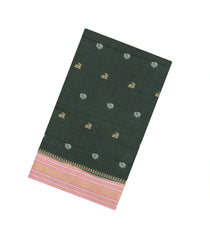 Bottle Green Woven Blended Viscose Saree With Zari Checks & Buttas -BL5582