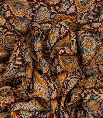 Maroon Woven Kalamkari Cotton Saree With Printed Floral Motifs