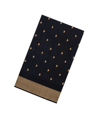 Black Handloom Maheswari Silk Cotton Saree With Triangle Buttas-SC4964