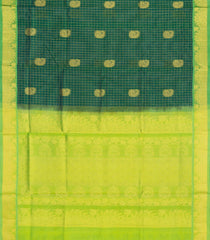 Green Handloom Silk Cotton Saree With Checks & Buttas-SC4738