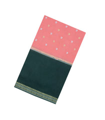 Peach Woven Blended Viscose Saree With Zari Buttas & Contrast Border-BL5513