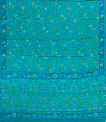 Cyan Printed Pure Satin Silk Saree With Floral Motifs-PS0942