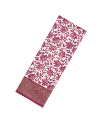 Dusty Pink Printed Chanderi Cotton Saree With Floral Motifs & Zari Border-CC1662