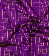 Purple Handloom Silk Cotton Saree With Checks & Buttas-SC4743