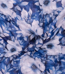 Dark Blue Printed Synthetic Linen Saree With Floral Motifs-SY0209
