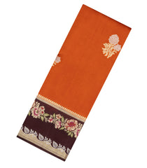 Rust Woven Banarasi Poona Silk Saree With Buttas & Contrast Meena Border-BP1033